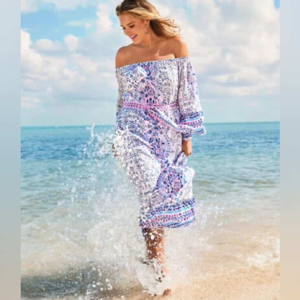 Lilly Pulitzer Abigale midi printed side shoulder dress with belt
